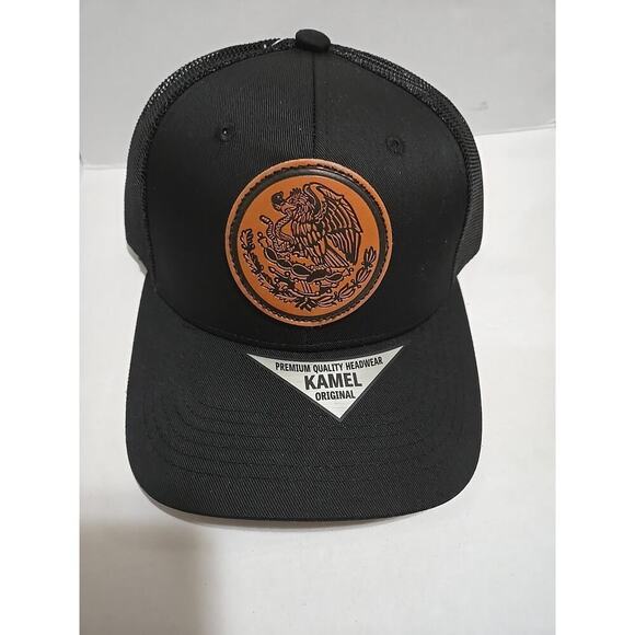 Mexico Eagle Leather Trucker Hat Cap SnapBack Black - Picture 2 of 8